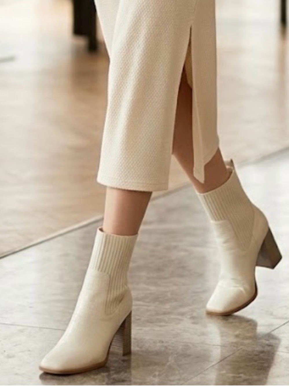 Lulu's Cream Croc-Embossed Sock Booties